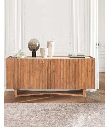 Endah - Sideboard aus massivem Mangoholz und weißem Marmor 175 cm