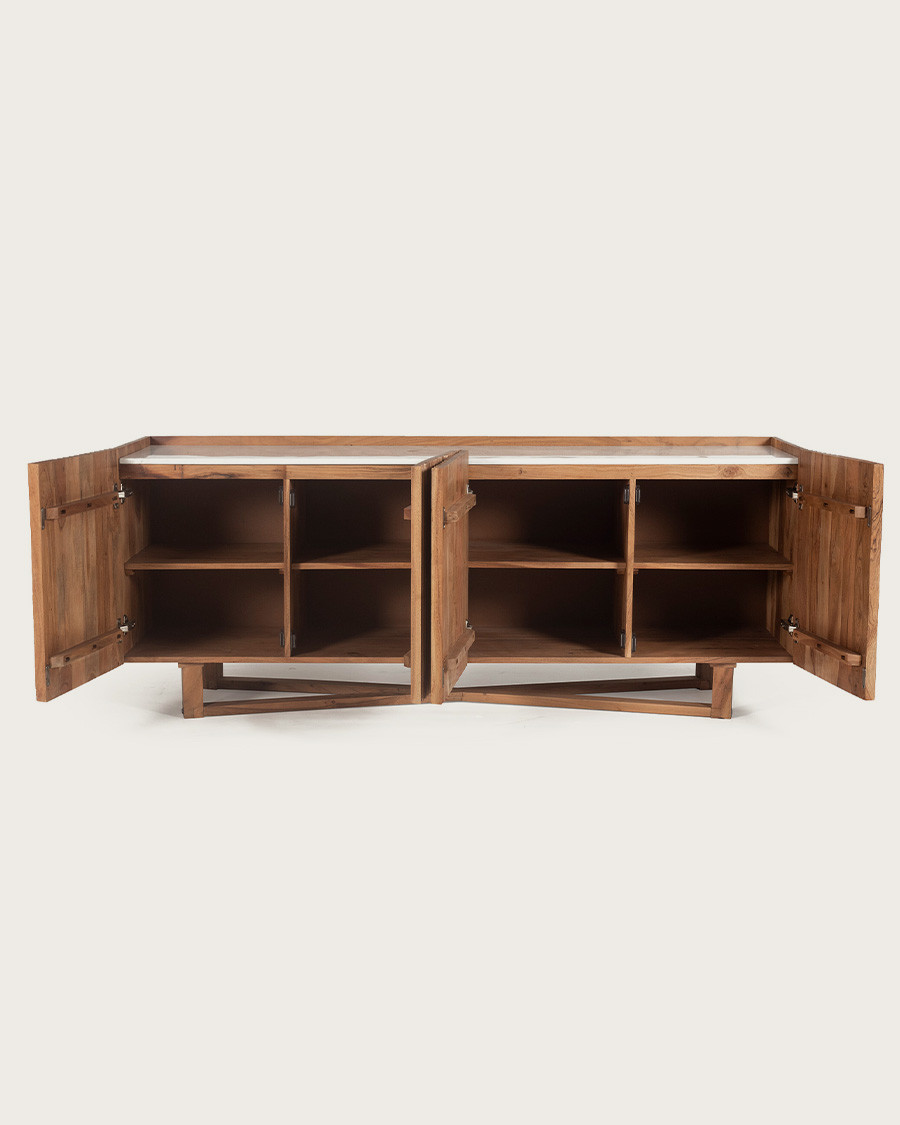 Endah - Sideboard aus massivem Mangoholz und weißem Marmor 175 cm