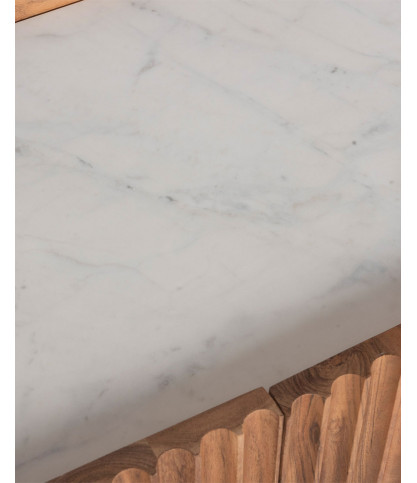 Endah - Aparador de madera maciza de mango y mármol blanco 175 cm