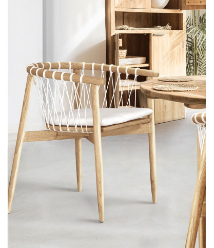 Nala - Stuhl aus massivem Teakholz und weißem Seil