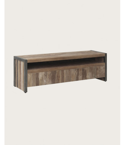 Arche - Industrieller TV-Schrank aus recyceltem Teakholz und schwarzem Metall 150 cm
