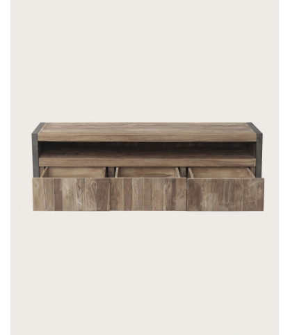 Arche - Industrieller TV-Schrank aus recyceltem Teakholz und schwarzem Metall 150 cm