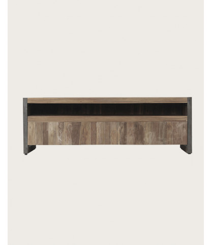 Arche - Mobile TV industriale in teak riciclato e metallo nero, 150 cm