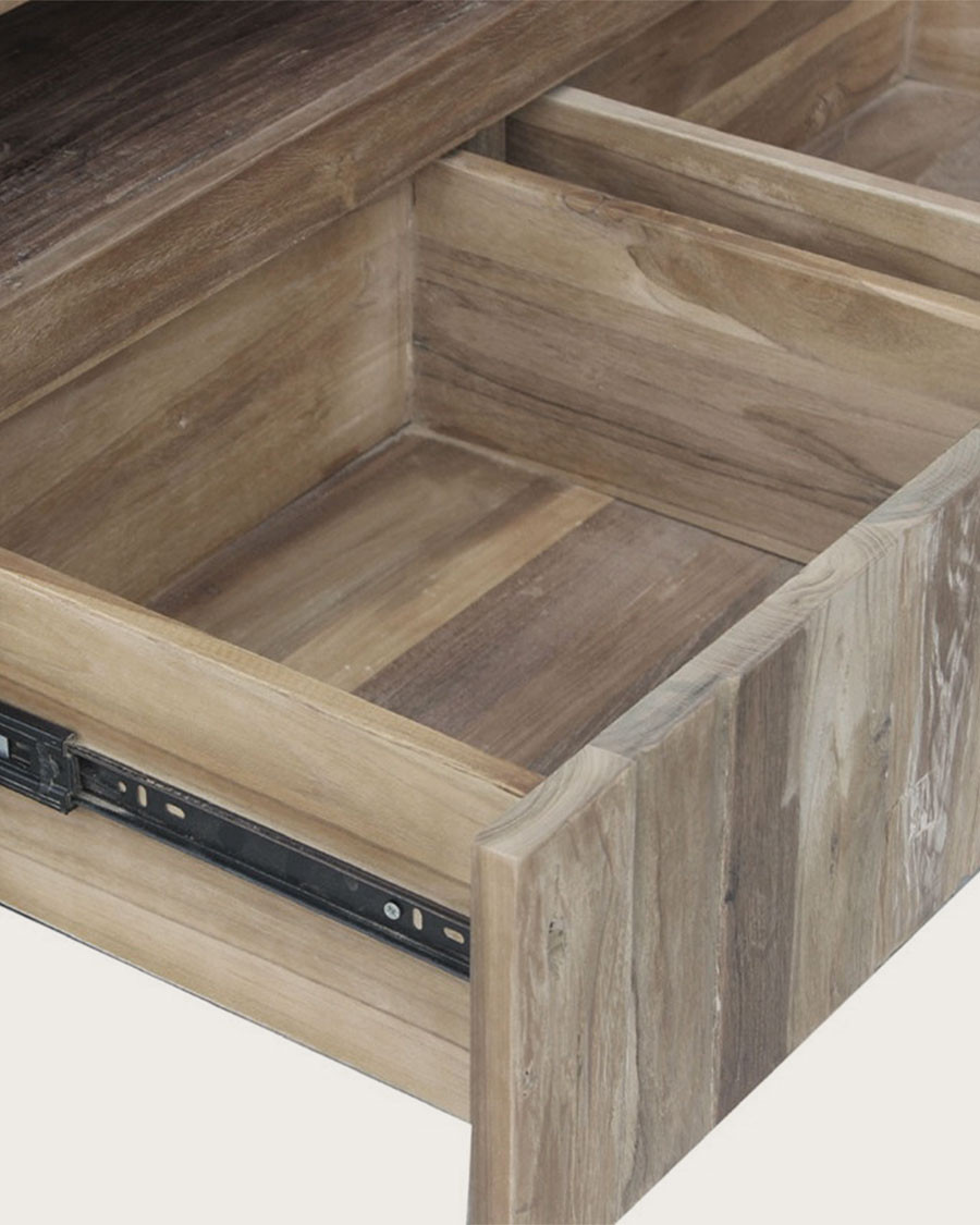 Arche - Industrial TV cabinet in recycled teak and black metal 150 cm