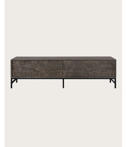 Hawaii - Black TV cabinet in solid carved mango wood 160 cm