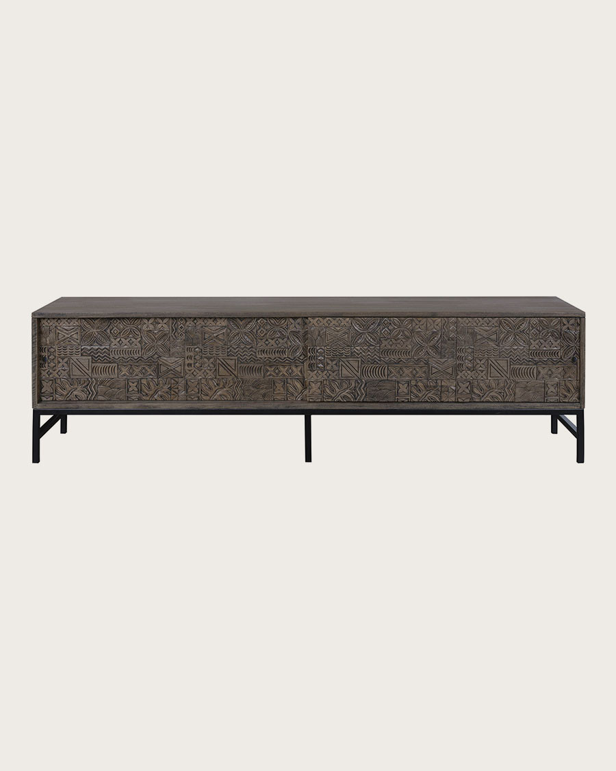 Hawaii - Mueble de TV negro en madera maciza de mango tallada 160 cm