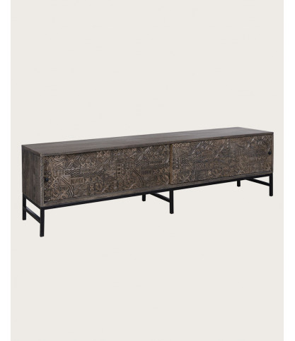 Hawaii - Black TV cabinet in solid carved mango wood 160 cm