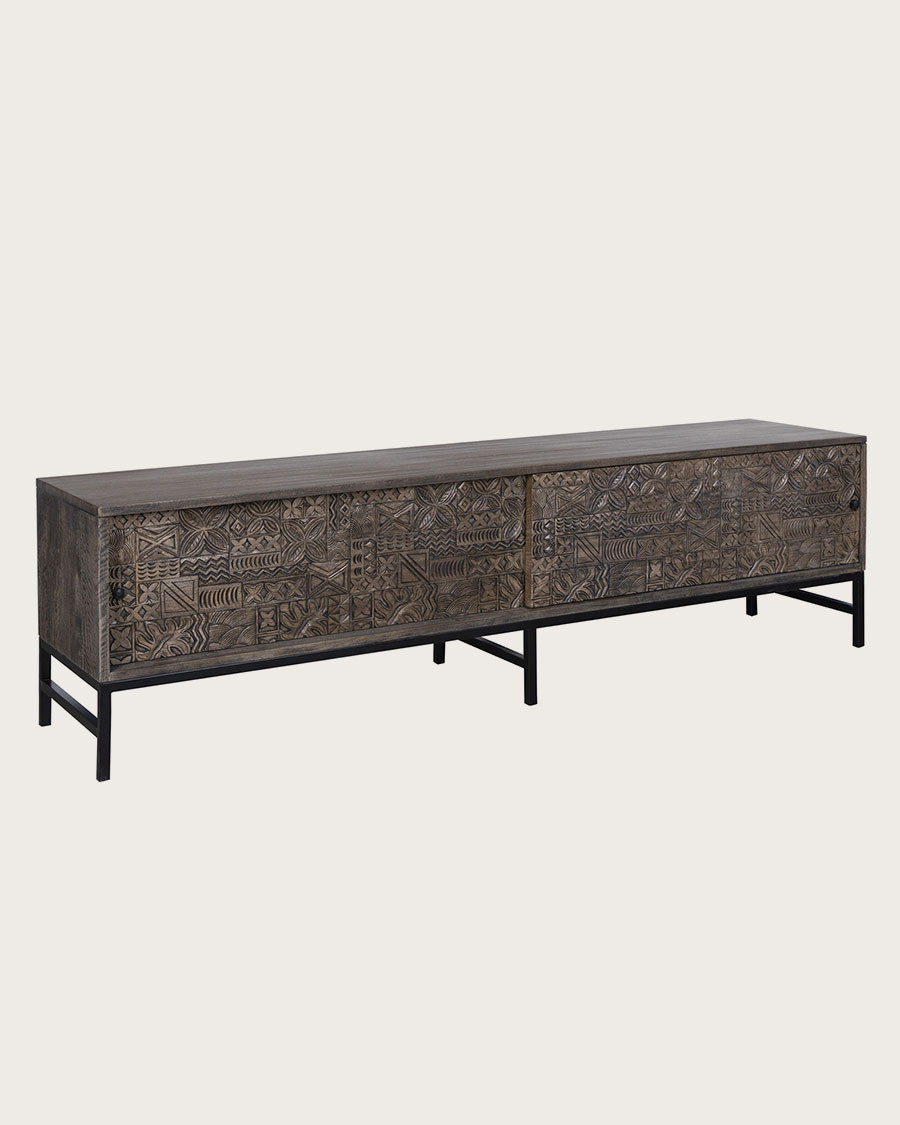Hawaii - Mueble de TV negro en madera maciza de mango tallada 160 cm