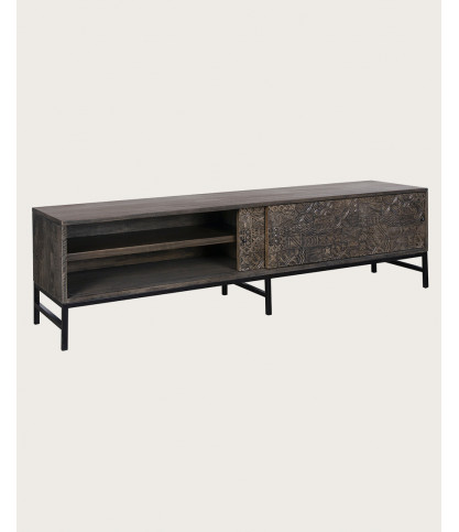 Hawaii - Black TV cabinet in solid carved mango wood 160 cm