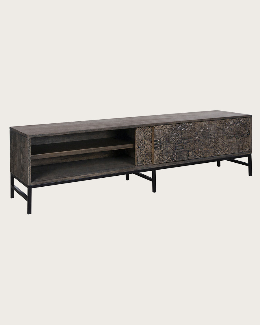 Hawaii - Mueble de TV negro en madera maciza de mango tallada 160 cm