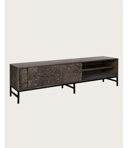Hawaii - Black TV cabinet in solid carved mango wood 160 cm
