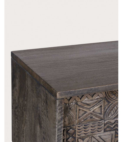 Hawaii - Mueble de TV negro en madera maciza de mango tallada 160 cm