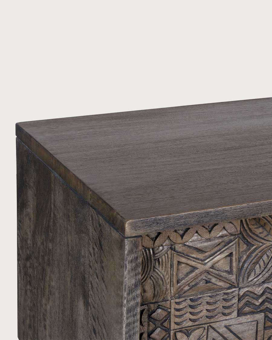 Hawaii - Mueble de TV negro en madera maciza de mango tallada 160 cm