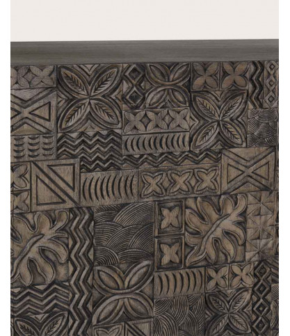 Hawaï - Meuble TV noir en manguier massif sculpté 160 cm