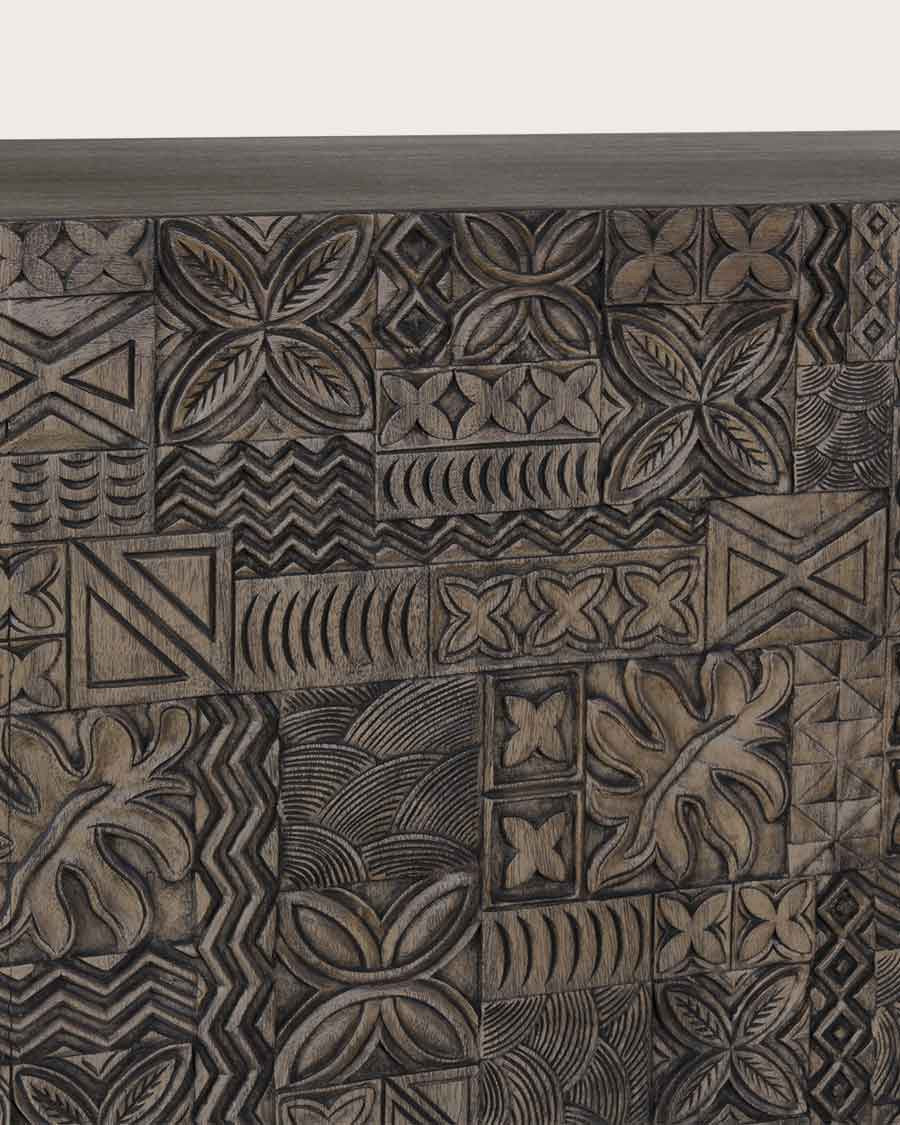 Hawaii - Mueble de TV negro en madera maciza de mango tallada 160 cm