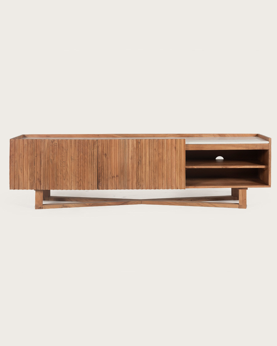 Endah - TV-Schrank aus massivem Mindy und weißem Marmor 175 cm