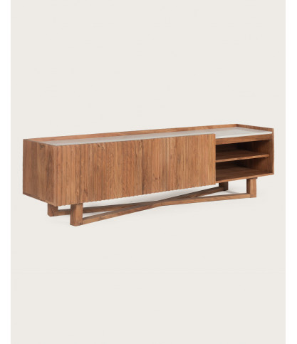 Endah - Mueble de TV en mármol macizo Mindy y blanco 175 cm
