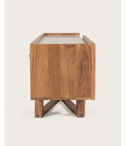 Endah - Mobile porta TV in legno massello di Mindy e marmo bianco, 175 cm