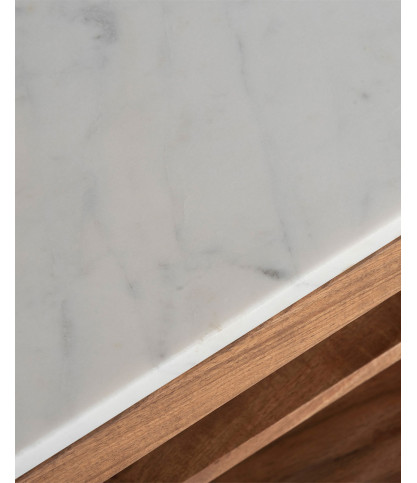 Endah - Mueble de TV en mármol macizo Mindy y blanco 175 cm