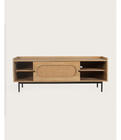 Kali - TV cabinet in solid mango wood and cane 140 cm