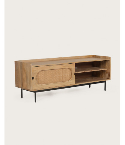 Kali - TV-Schrank aus massivem Mangoholz und Rohrgeflecht 140 cm