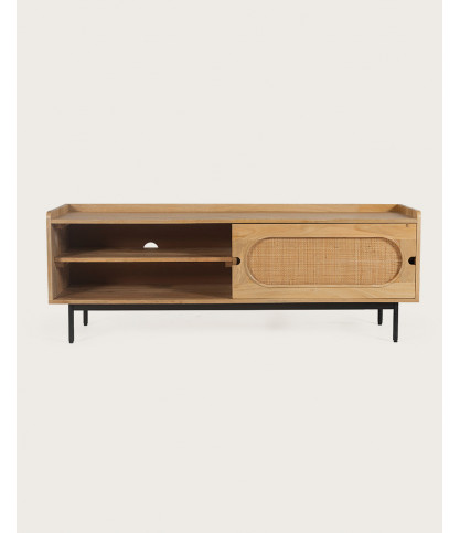 Kali - TV cabinet in solid mango wood and cane 140 cm