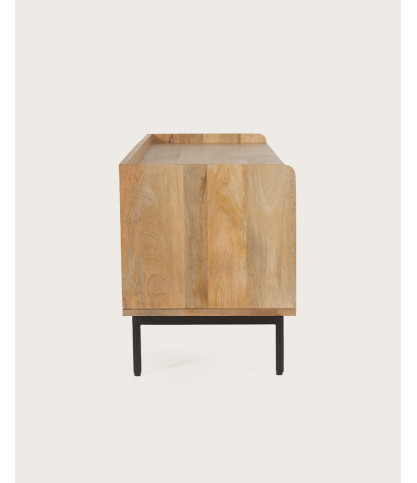 Kali - TV cabinet in solid mango wood and cane 140 cm