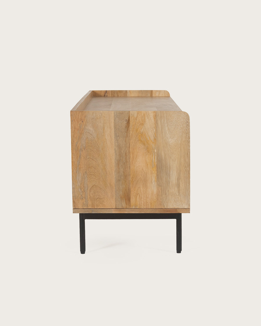 Kali - TV cabinet in solid mango wood and cane 140 cm