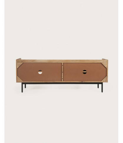 Kali - TV cabinet in solid mango wood and cane 140 cm