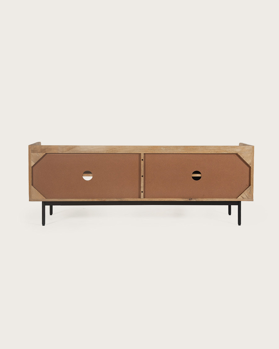 Kali - TV cabinet in solid mango wood and cane 140 cm