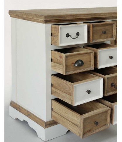 Inda - Großes weißes und naturfarbenes Sideboard aus massivem Mindy Holz, 160 cm