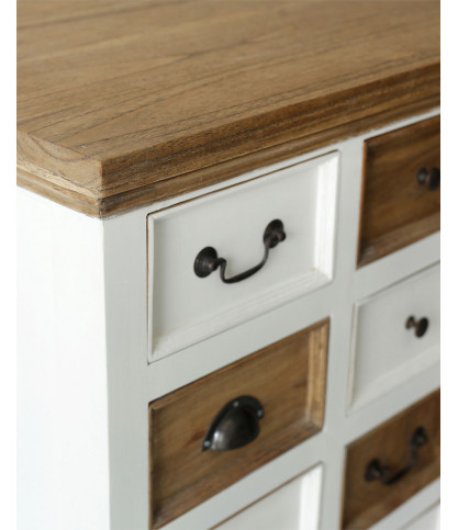 Inda - Großes weißes und naturfarbenes Sideboard aus massivem Mindy Holz, 160 cm