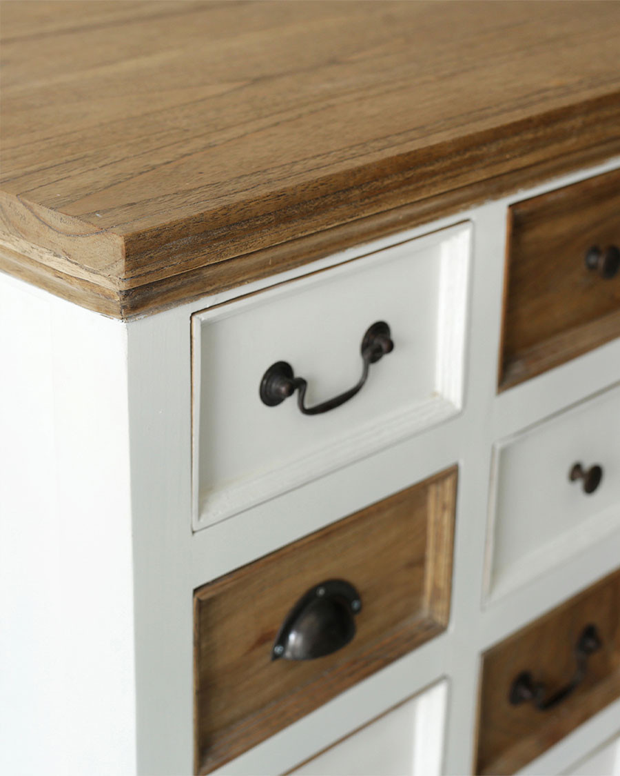 Inda - Großes weißes und naturfarbenes Sideboard aus massivem Mindy Holz, 160 cm