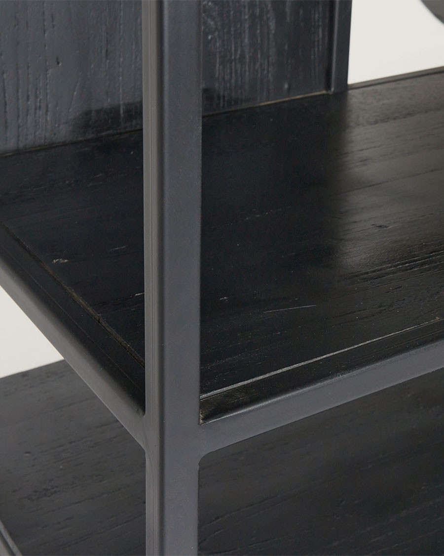 Como - Large industrial shelf in solid teak and black metal