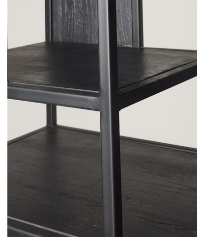 Como - Large industrial shelf in solid teak and black metal