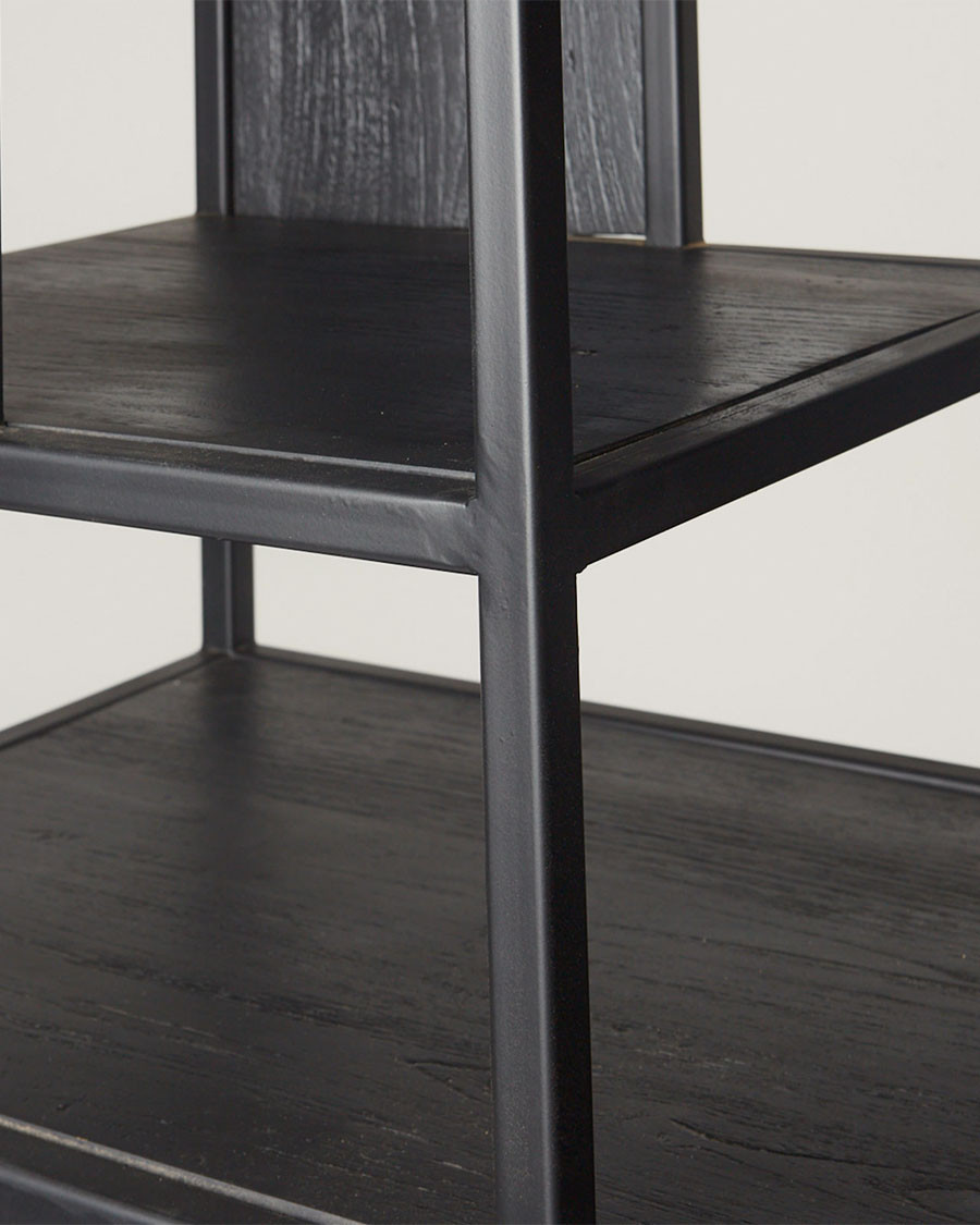 Como - Large industrial shelf in solid teak and black metal