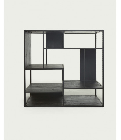 Como - Small industrial shelf in solid teak and black metal