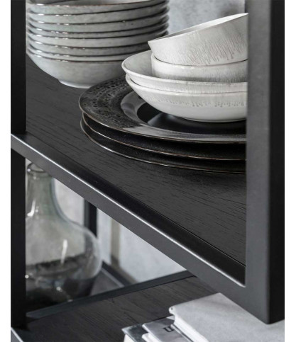 Como - Small industrial shelf in solid teak and black metal