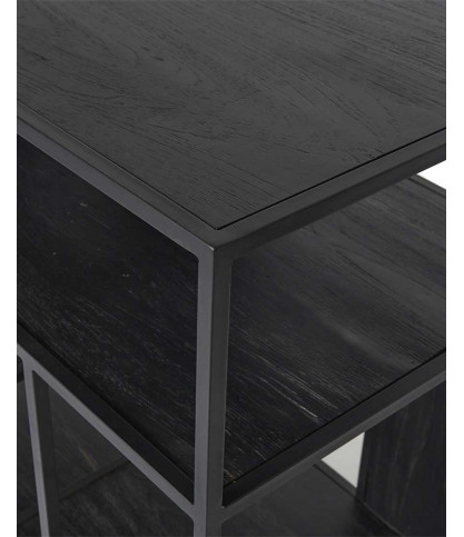 Como - Small industrial shelf in solid teak and black metal