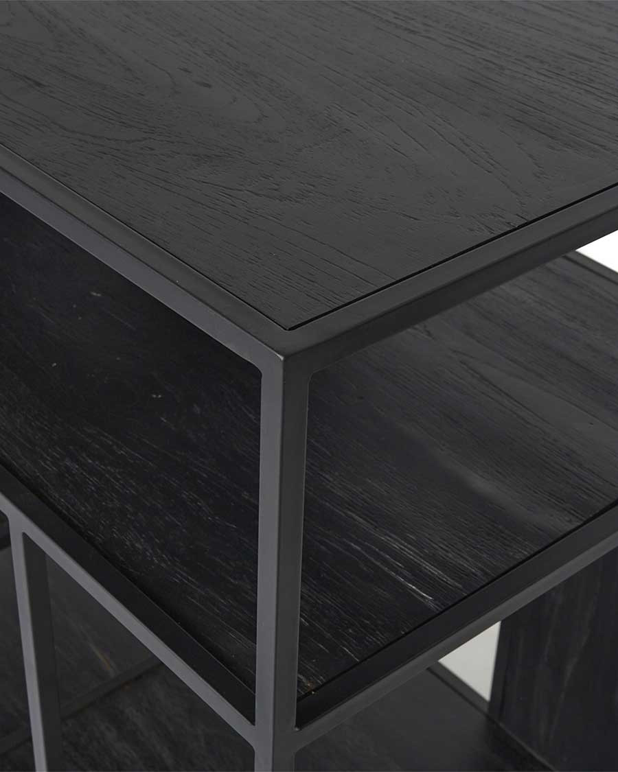 Como - Small industrial shelf in solid teak and black metal