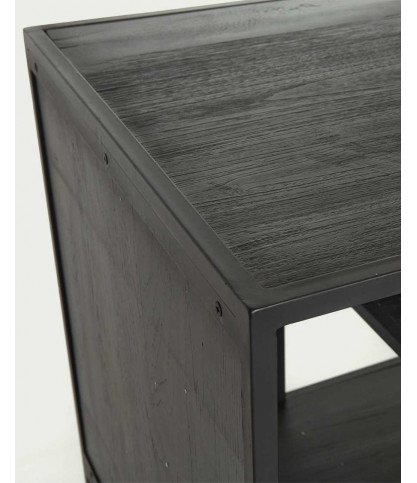 Como - Small industrial shelf in solid teak and black metal