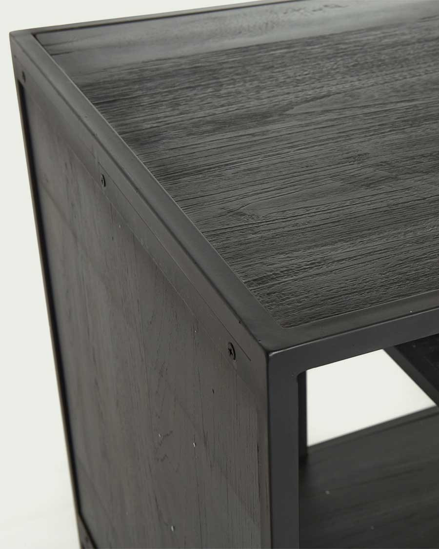 Como - Small industrial shelf in solid teak and black metal