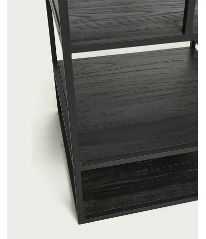 Como - Small industrial shelf in solid teak and black metal