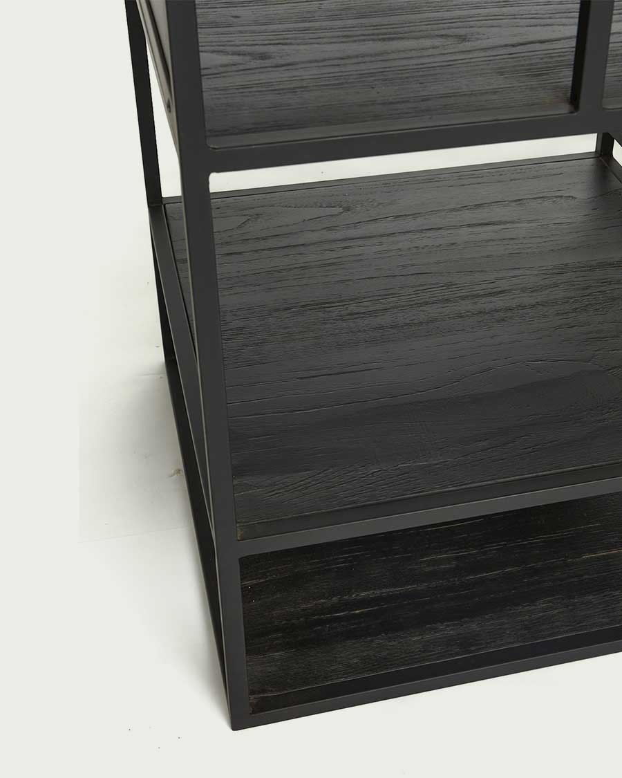 Como - Small industrial shelf in solid teak and black metal