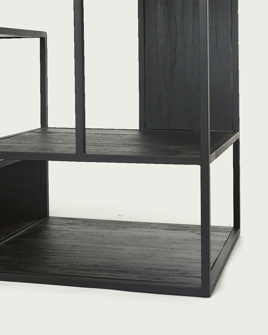 Como - Small industrial shelf in solid teak and black metal