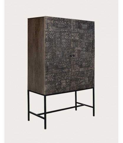 Hawaï - Black cabinet in solid carved mango wood