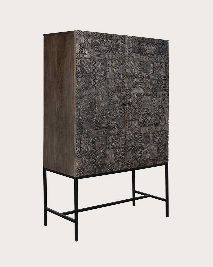 Hawái - Gabinete negro en madera maciza de mango tallada