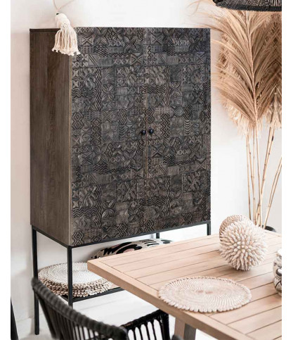 Hawaii - Black cabinet in carved solid mango wood