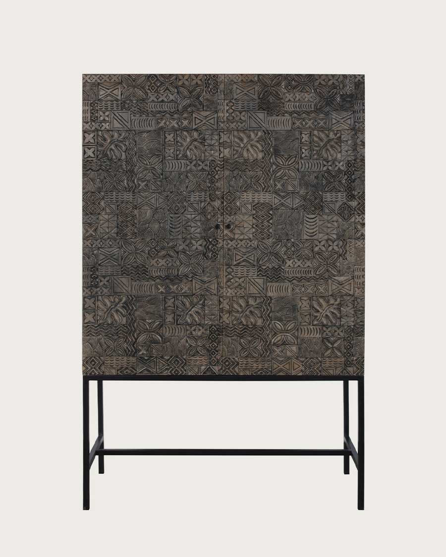 Hawái - Gabinete negro en madera maciza de mango tallada