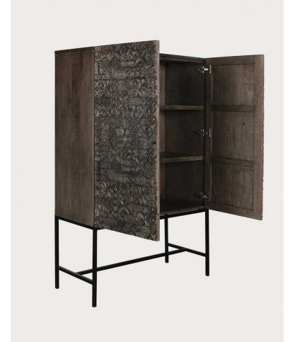 Hawaii - Black cabinet in carved solid mango wood